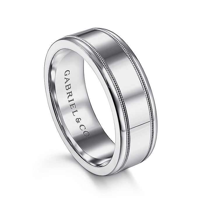 Gabriel & Co. MBH0140-70W4JJJ 14K White Gold 7mm - High Polished Men's Wedding Band with Millgrain