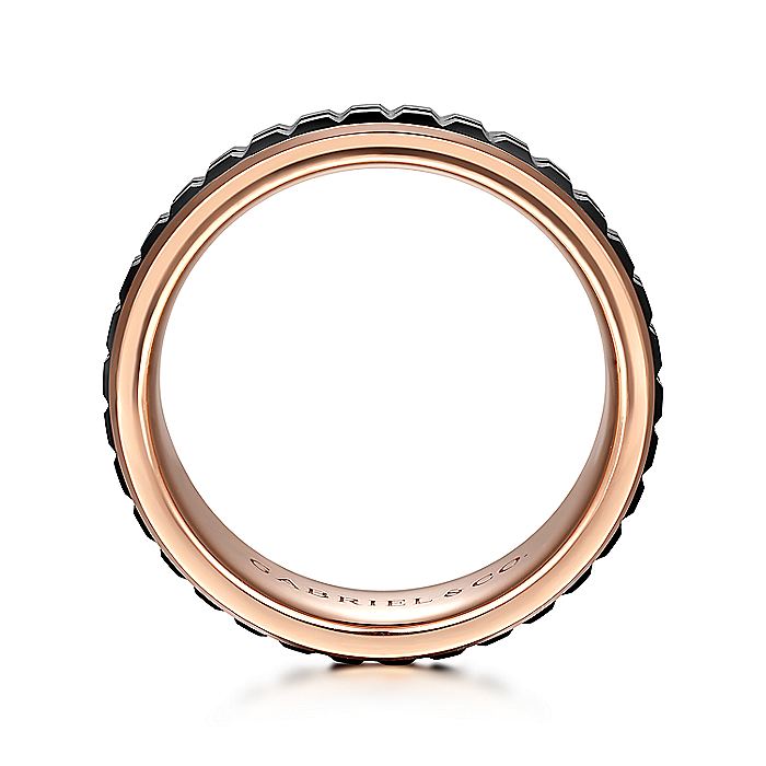 Gabriel & Co. MBH0171-70K4JCB 14K Rose Gold-Black Ceramic 7mm - Center Cubes and Beveled Edge Men's Wedding Band