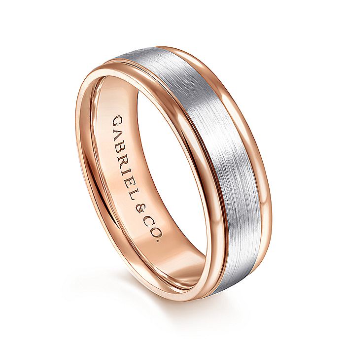 Gabriel & Co. MBM0100-70T4JJJ 14K White-Rose Gold 7mm - Satin Finish Center and Polished Edge Men's Wedding Band