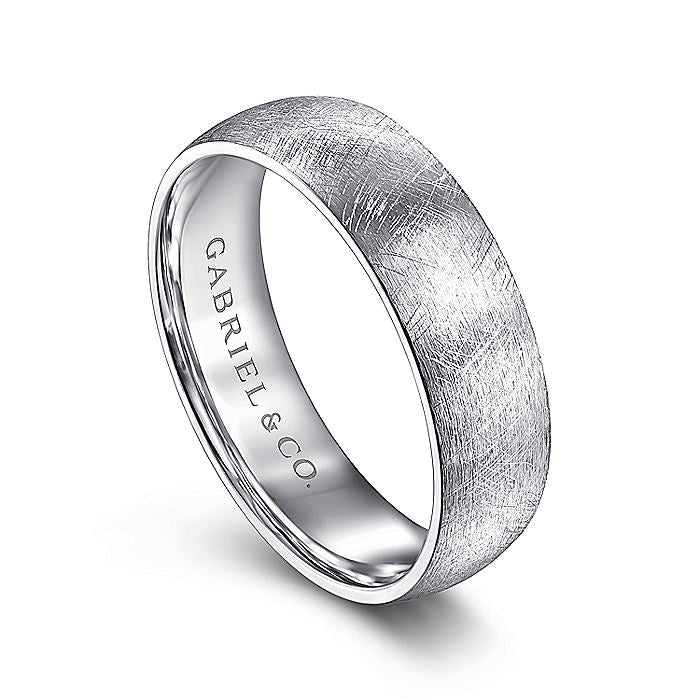 Gabriel & Co. MBM0104-60W4JJJ 14K White Gold 6mm -  Diamond Brushed Finish Men's Wedding Band