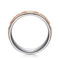 Gabriel & Co. MBM0116-70T4JJJ 14K White-Rose Gold 7mm - Hammered Center and Rounded Edge Men's Wedding Band