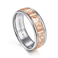 Gabriel & Co. MBM0116-70T4JJJ 14K White-Rose Gold 7mm - Hammered Center and Rounded Edge Men's Wedding Band