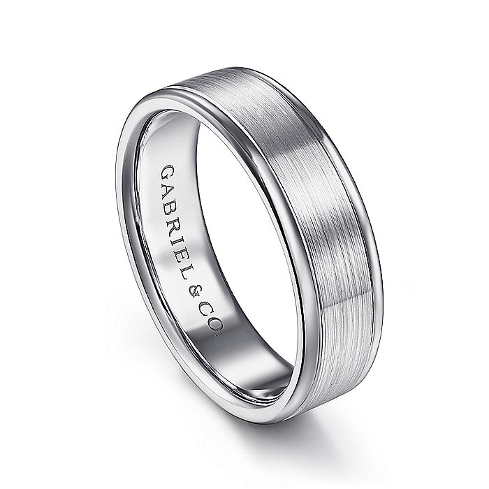 Gabriel & Co. MBM0132-60W4JJJ 14K White Gold 6mm - Satin Center and Polished Edge Men's Wedding Band