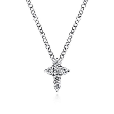 Gabriel & Co. NK1370W45JJ 14K White Gold Diamond Cross Necklace