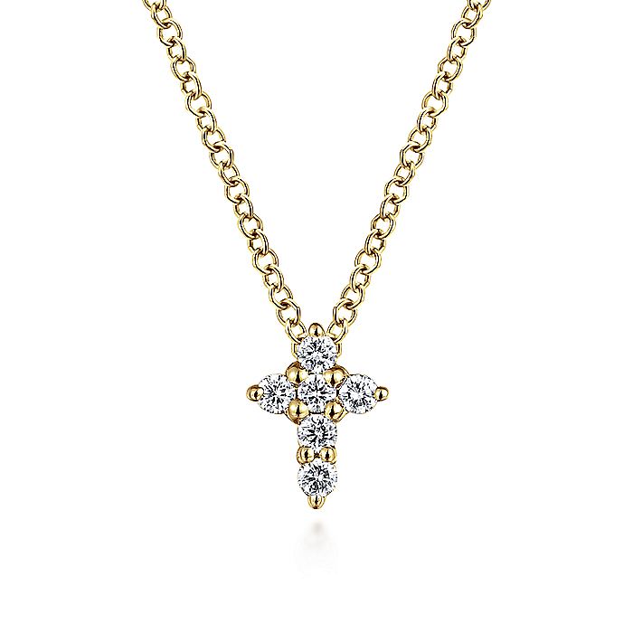 Gabriel & Co. NK1370Y45JJ 14K Yellow Gold Diamond Cross Pendant Necklace