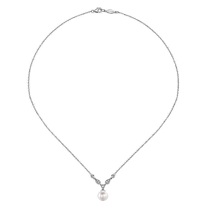 Gabriel & Co. NK1420W45PL 14K White Gold Cultured Pearl and Diamond Accent Necklace