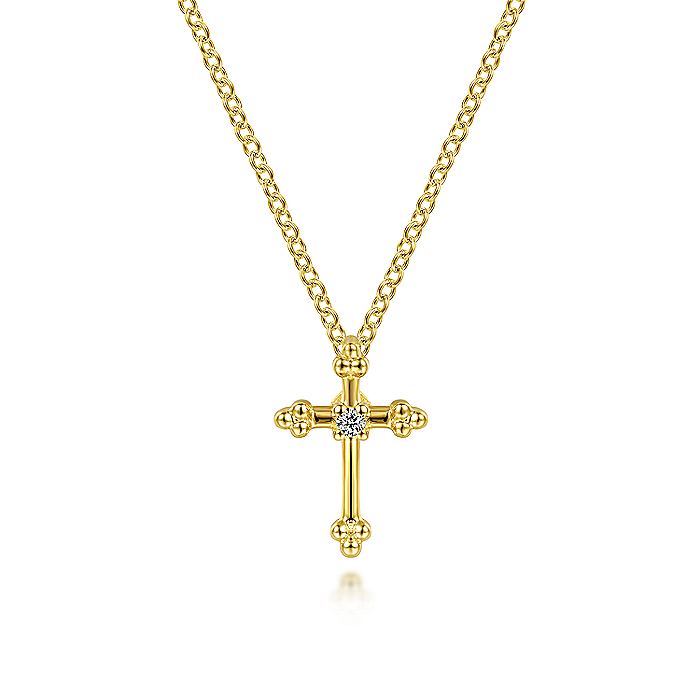 Gabriel & Co. NK1695Y45JJ 14K Yellow Gold Beaded Diamond Cross Pendant Necklace