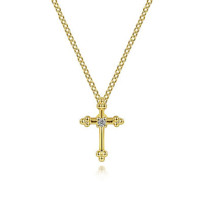 Gabriel & Co. NK1695Y45JJ 14K Yellow Gold Beaded Diamond Cross Pendant Necklace