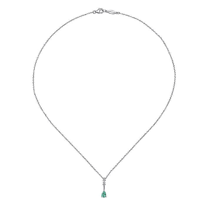 Gabriel & Co. NK1824W45EB 14K White Gold Pear Shaped Emerald and Diamond Drop Pendant Necklace