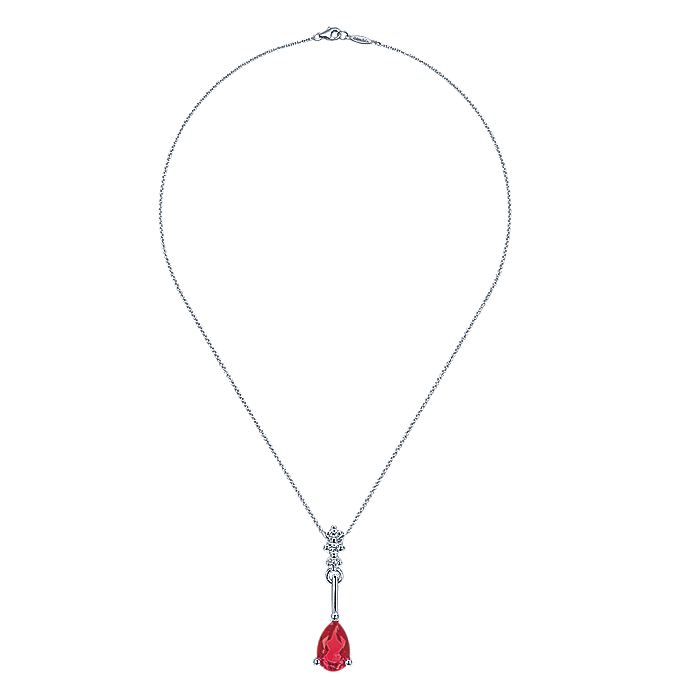 Gabriel & Co. NK1824W45RB 14K White Gold Pear Shaped Ruby and Diamond Drop Pendant Necklace