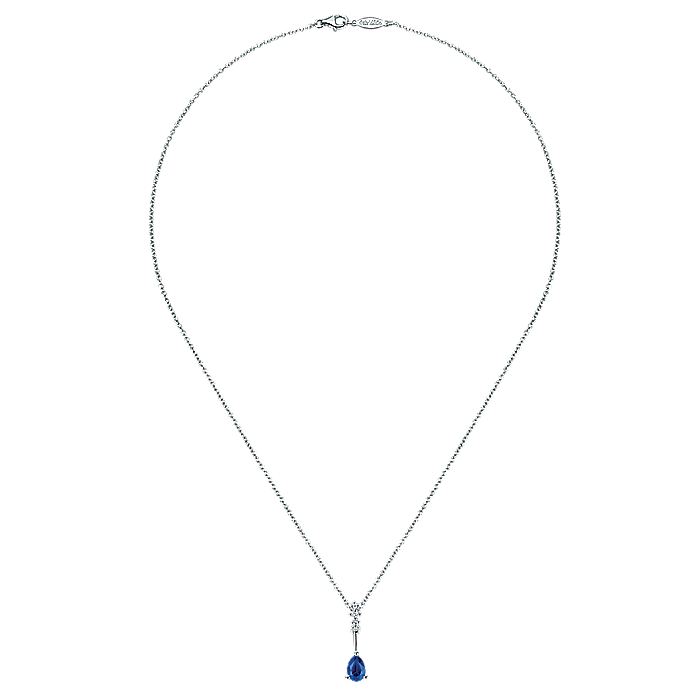 Gabriel & Co. NK1824W45SB 14K White Gold Pear Shaped Sapphire and Diamond Drop Pendant Necklace