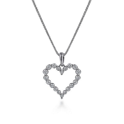 Gabriel & Co. NK1844W45JJ 14K White Gold Open Heart Diamond Pendant Necklace