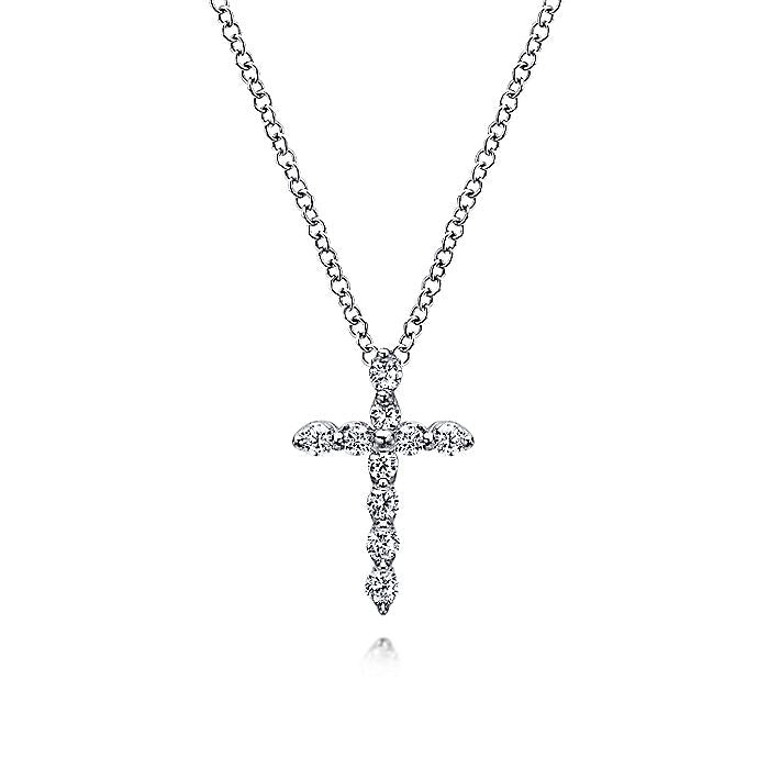 Gabriel & Co. NK1881W45JJ 14K White Gold Diamond Cross Pendant Necklace