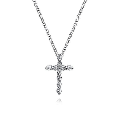 Gabriel & Co. NK1881W45JJ 14K White Gold Diamond Cross Pendant Necklace