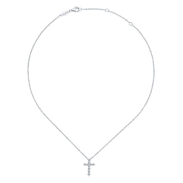 Gabriel & Co. NK1881W45JJ 14K White Gold Diamond Cross Pendant Necklace