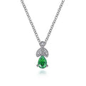 Gabriel & Co. NK2070W45EB 14K White Gold Emerald and Diamond Teardrop Pendant Necklace