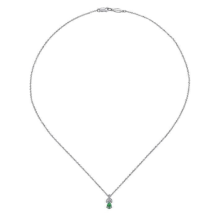 Gabriel & Co. NK2070W45EB 14K White Gold Emerald and Diamond Teardrop Pendant Necklace