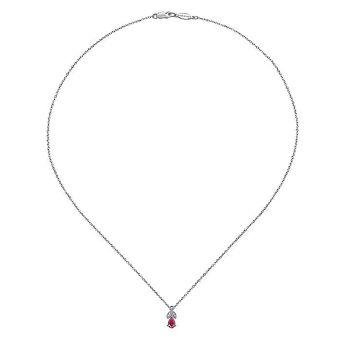 Gabriel & Co. NK2070W45RB 14K White Gold Ruby and Diamond Teardrop Pendant Necklace