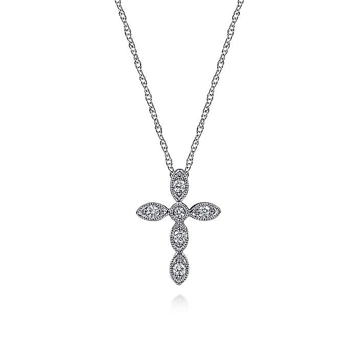 Gabriel & Co. NK2210W45JJ 14K White Gold Marquise Shaped Diamond Cross Necklace