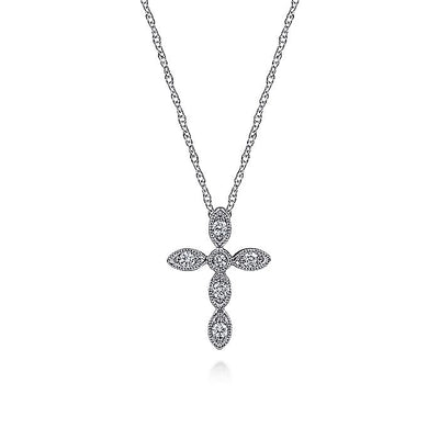 Gabriel & Co. NK2210W45JJ 14K White Gold Marquise Shaped Diamond Cross Necklace