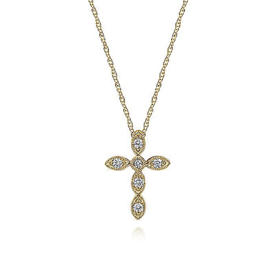 Gabriel & Co. NK2210Y45JJ 14K Yellow Gold Marquise Shaped Diamond Cross Necklace