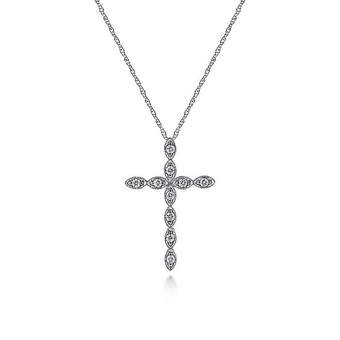 Gabriel & Co. NK2211W45JJ 14K White Gold Segmented Diamond Cross Necklace