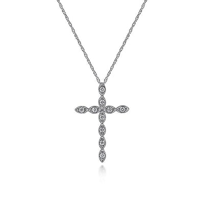 Gabriel & Co. NK2211W45JJ 14K White Gold Segmented Diamond Cross Necklace