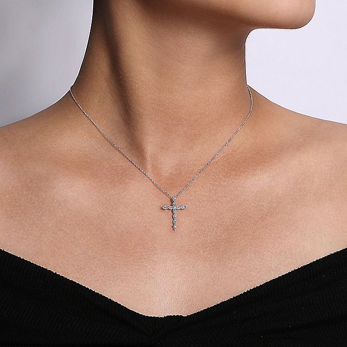 Gabriel & Co. NK2211W45JJ 14K White Gold Segmented Diamond Cross Necklace