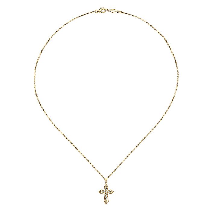 Gabriel & Co. NK2216Y45JJ 14K Yellow Gold Openwork Diamond Cross Necklace