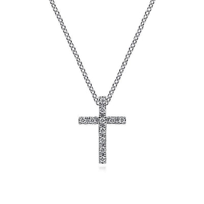 Gabriel & Co. NK2658W45JJ 18 inch 14K White Gold Diamond Cross Pendant Necklace