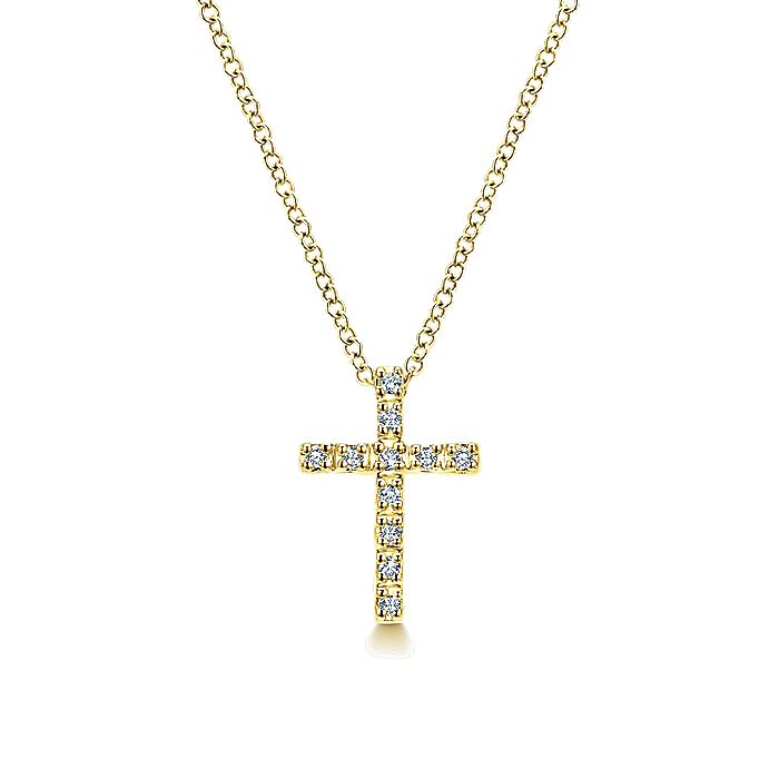 Gabriel & Co. NK2658Y45JJ 18 inch 14K Yellow Gold Diamond Cross Pendant Necklace