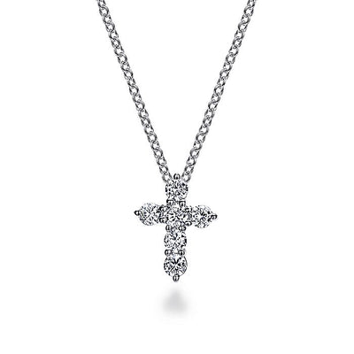 Gabriel & Co. NK2666W45JJ 18 inch 14K White Gold Diamond Cross Pendant Necklace