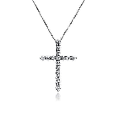 Gabriel & Co. NK2669W44JJ 18 inch 14K White Gold Diamond Cross Pendant Necklace