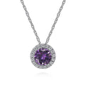 Gabriel & Co. NK2824W45AM 14K White Gold Amethyst and Diamond Halo Pendant Necklace