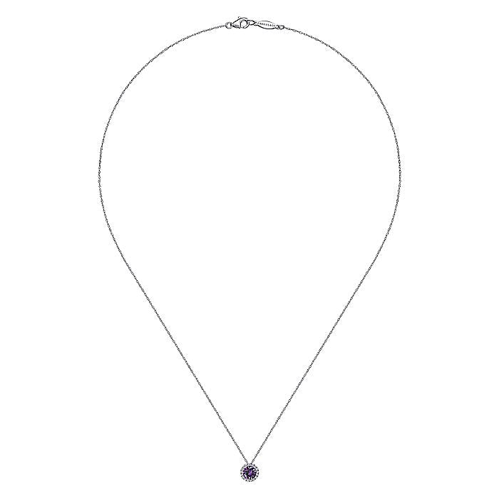 Gabriel & Co. NK2824W45AM 14K White Gold Amethyst and Diamond Halo Pendant Necklace