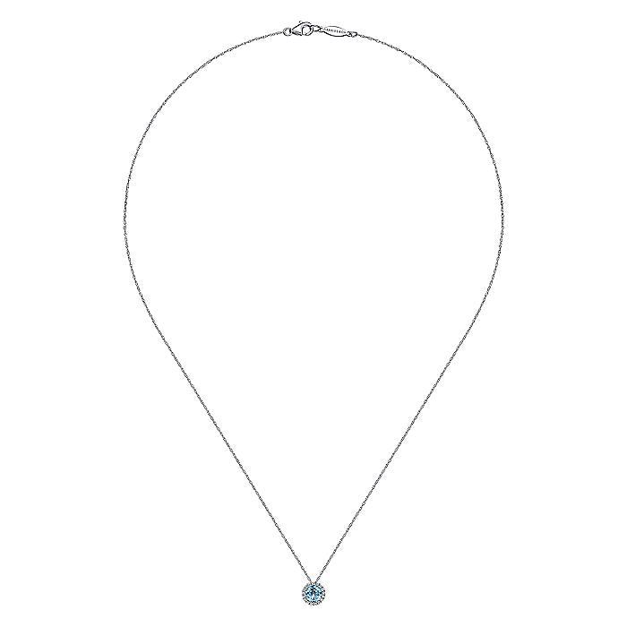 Gabriel & Co. NK2824W45BT 14K White Gold Round Swiss Blue Topaz and Diamond Halo Pendant Necklace