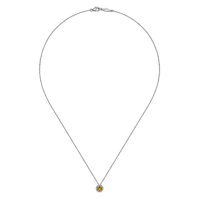 Gabriel & Co. NK2824W45CT 14K White Gold Round Citrine and Diamond Halo Pendant Necklace