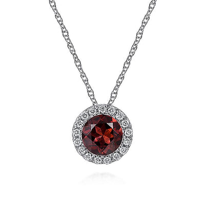 Gabriel & Co. NK2824W45GN 14K White Gold Garnet and Diamond Halo Pendant Necklace