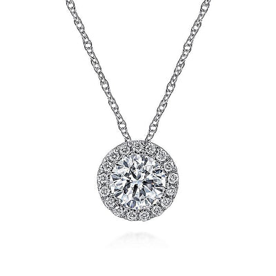 Gabriel & Co. NK2824W45JJ 14K White Gold Diamond Halo Pendant Necklace