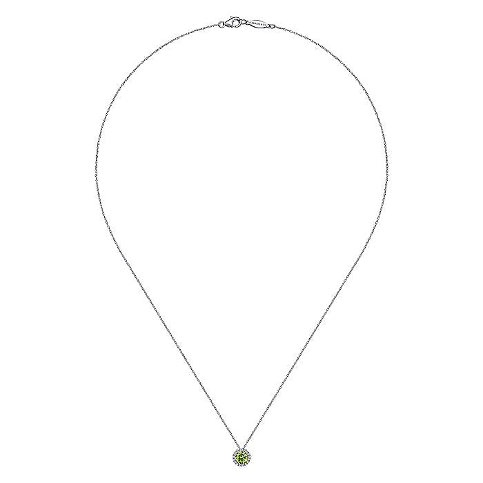 Gabriel & Co. NK2824W45PE 14K White Gold Peridot and Diamond Halo Pendant Necklace