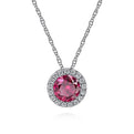 Gabriel & Co. NK2824W45RA 14K White Gold Ruby and Diamond Halo Pendant Necklace