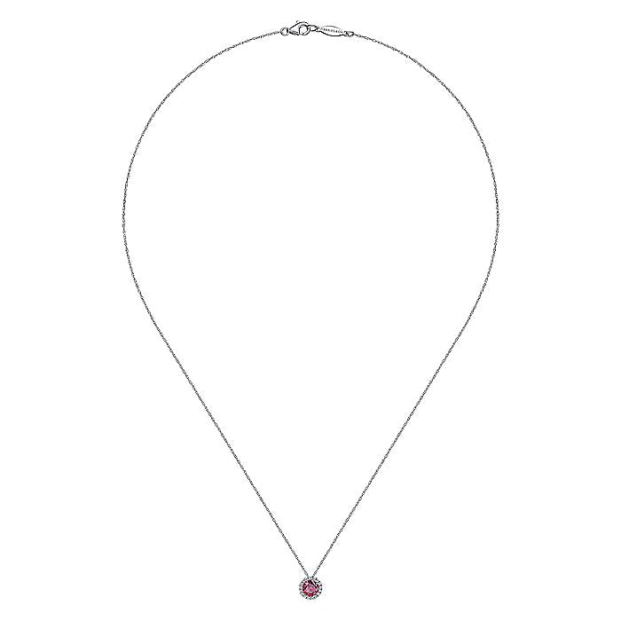 Gabriel & Co. NK2824W45RA 14K White Gold Ruby and Diamond Halo Pendant Necklace