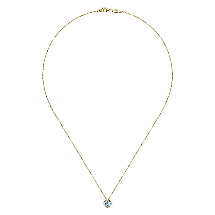 Gabriel & Co. NK2824Y45BT 14K Yellow Gold Round Swiss Blue Topaz and Diamond Halo Pendant Necklace