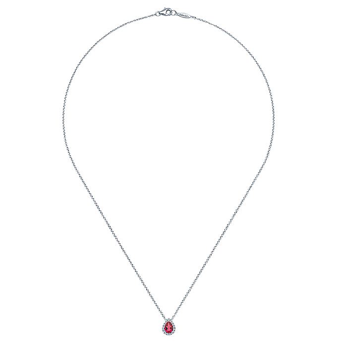 Gabriel & Co. NK3603W45RA 18 inch 14K White Gold Pear Shaped Ruby and Diamond Halo Pendant Necklace