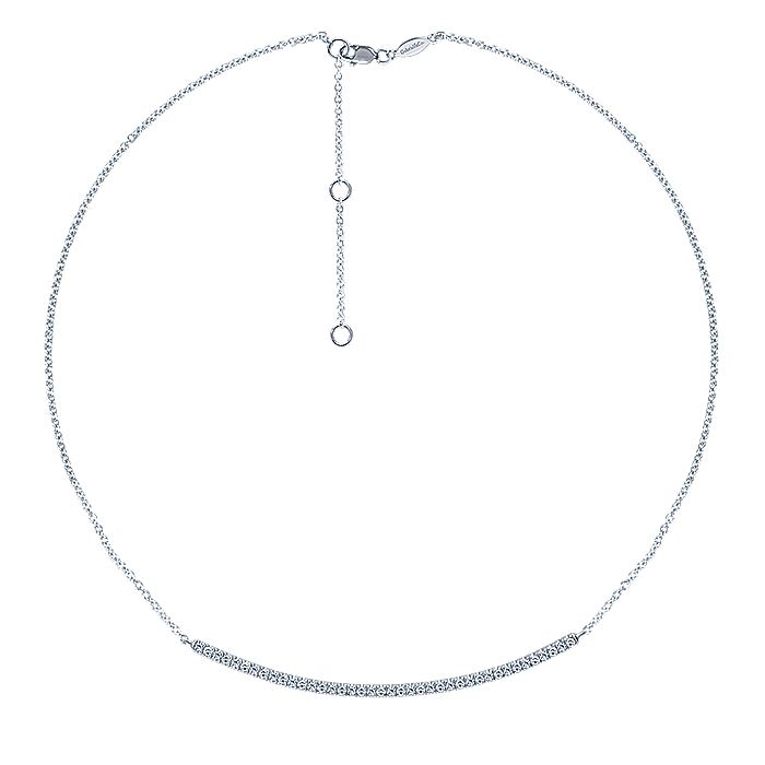 Gabriel & Co. NK4274W45JJ 18 inch 14K White Gold Diamond Pavé Curved Bar Necklace