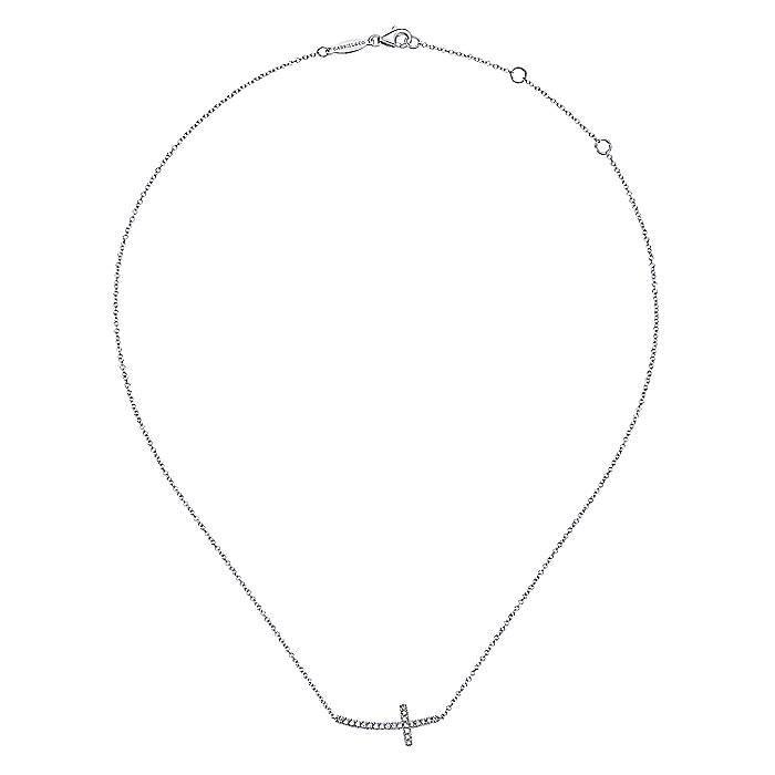 Gabriel & Co. NK4346W45JJ 14K White Gold Sideways Curved Diamond Cross Necklace