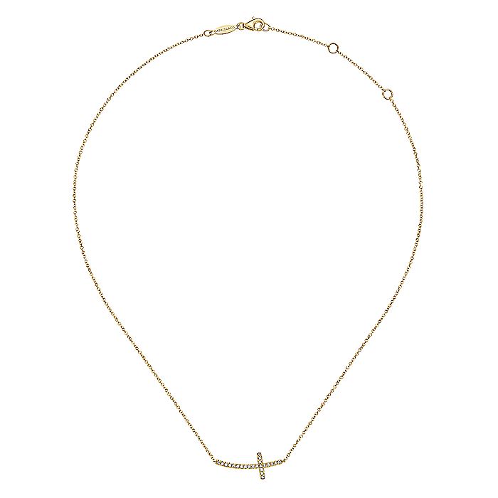 Gabriel & Co. NK4346Y45JJ 14K Yellow Gold Sideways Curved Diamond Cross Necklace