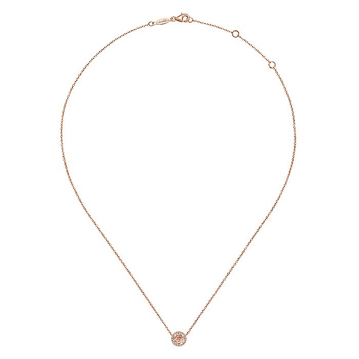 Gabriel & Co. NK4616K45MO 14K Rose Gold Round Morganite and Diamond Halo Pendant Necklace