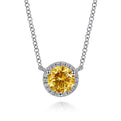 Gabriel & Co. NK4616W45CT 14K White Gold Round Citrine and Diamond Halo Pendant Necklace