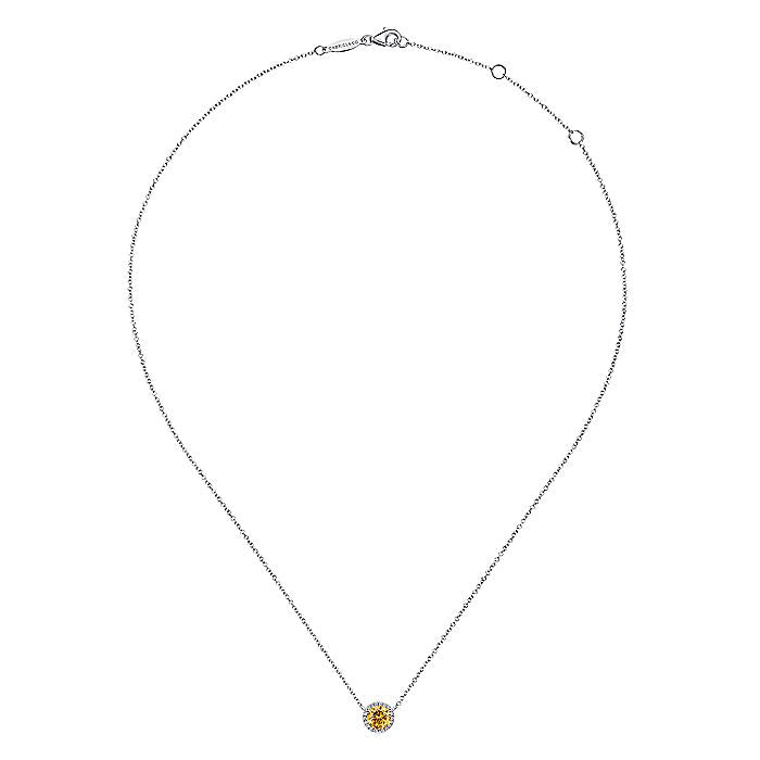 Gabriel & Co. NK4616W45CT 14K White Gold Round Citrine and Diamond Halo Pendant Necklace